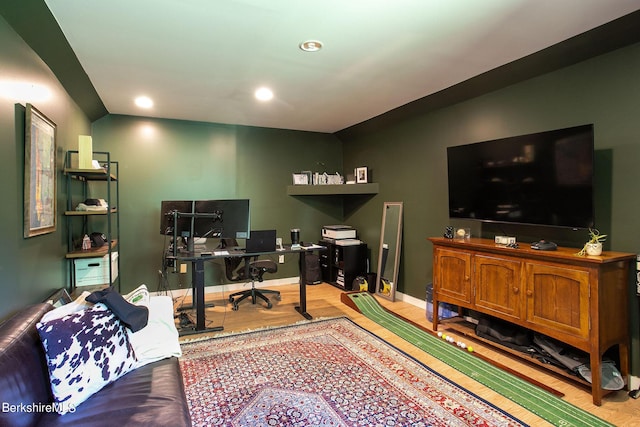 home office featuring wood-type flooring