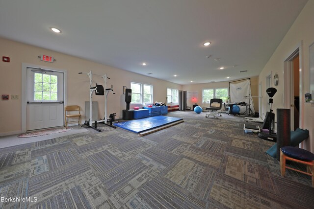 458 Monterey Rd, Great Barrington, MA 01230 - exercise room with plenty of natural light, carpet floors, recessed lighting, and baseboards