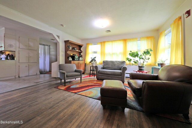458 Monterey Rd, Great Barrington, MA 01230 - living area with wood finished floors, healthy amount of natural light, and a baseboard radiator