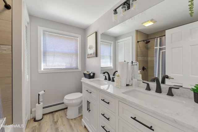 full bath with toilet, plenty of natural light, and a sink