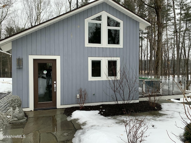 exterior space featuring board and batten siding