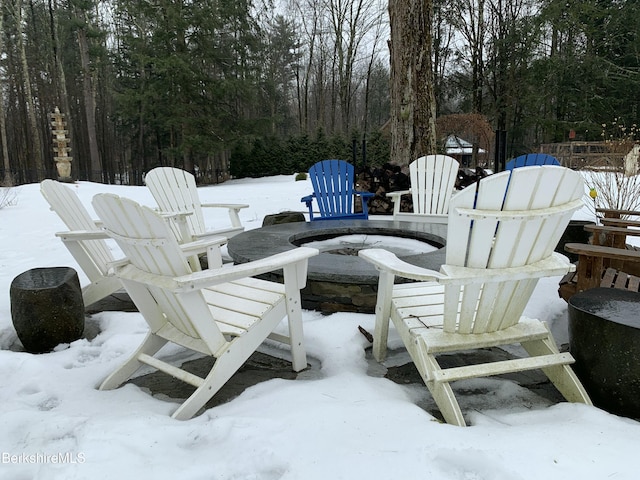 view of snow covered patio