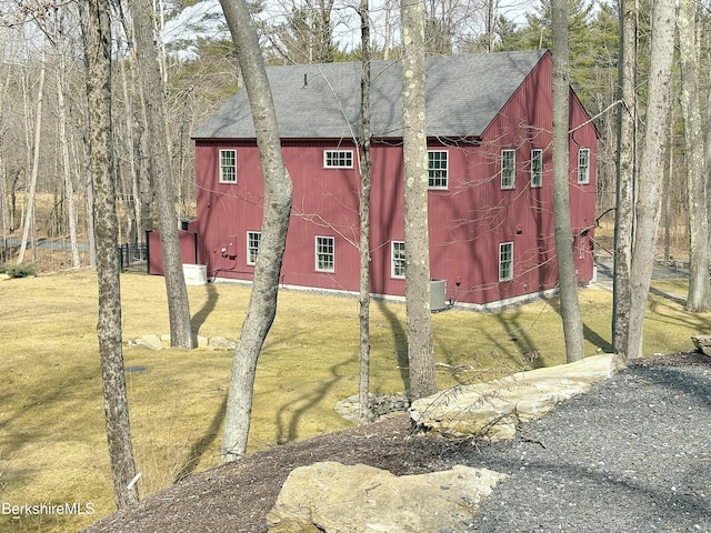71 Blunt Rd, Egremont, MA 01230 - view of side of property with a lawn, a barn, central AC, roof with shingles, and an outdoor structure