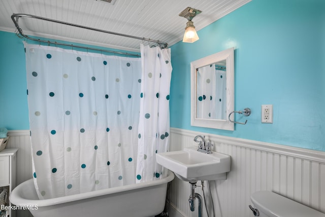 163 Cole Ave, Williamstown, MA 01267 - full bathroom featuring a wainscoted wall and shower / bath combo