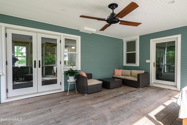 163 Cole Ave, Williamstown, MA 01267 - deck featuring french doors, ceiling fan, and outdoor lounge area