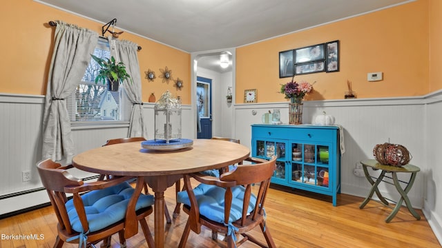 dining space with light hardwood / wood-style floors