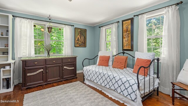 204 Cottage St, Great Barrington, MA 01236 - bedroom featuring ornamental molding, dark wood finished floors, and baseboards