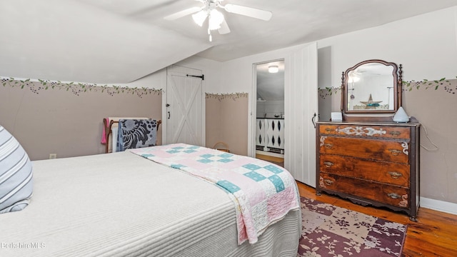 204 Cottage St, Great Barrington, MA 01236 - bedroom with wood finished floors, vaulted ceiling, a ceiling fan, baseboards, and ensuite bathroom
