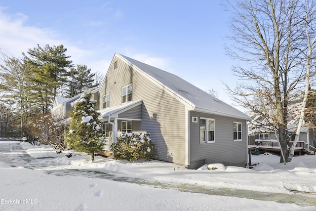 view of snow covered property