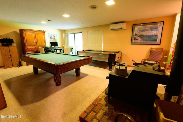 303 Lakeshore Dr, Sandisfield, MA 01255 - recreation room with a wall unit AC, carpet floors, billiards, and recessed lighting