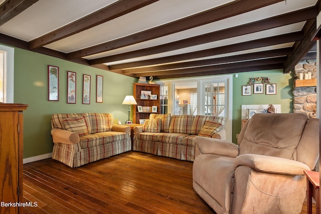 924 Henderson Rd, Williamstown, MA 01267 - living area with hardwood / wood-style floors, beam ceiling, and baseboards