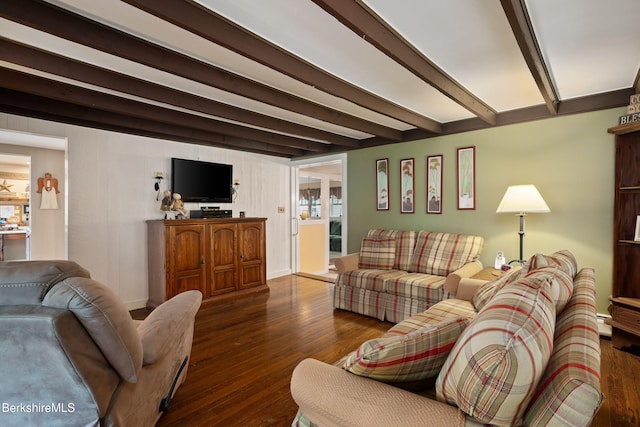 924 Henderson Rd, Williamstown, MA 01267 - living room featuring beam ceiling, hardwood / wood-style floors, and a baseboard heating unit