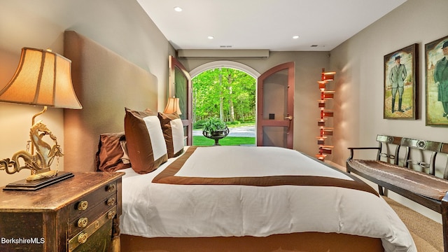 232 Giberson Rd, Sheffield, MA 01257 - carpeted bedroom featuring access to exterior and recessed lighting