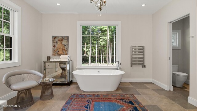 232 Giberson Rd, Sheffield, MA 01257 - full bathroom with a freestanding tub, healthy amount of natural light, toilet, baseboards, and recessed lighting