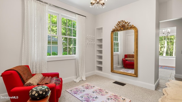 232 Giberson Rd, Sheffield, MA 01257 - sitting room featuring a chandelier, healthy amount of natural light, baseboards, and carpet floors