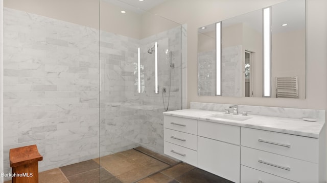 232 Giberson Rd, Sheffield, MA 01257 - full bathroom with vanity, walk in shower, and recessed lighting