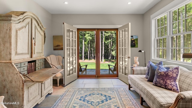 232 Giberson Rd, Sheffield, MA 01257 - doorway featuring french doors, plenty of natural light, recessed lighting, and light tile patterned flooring