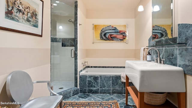 232 Giberson Rd, Sheffield, MA 01257 - full bathroom with a stall shower, a bath, and a sink