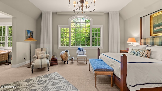 232 Giberson Rd, Sheffield, MA 01257 - carpeted bedroom with a chandelier, lofted ceiling, and baseboards