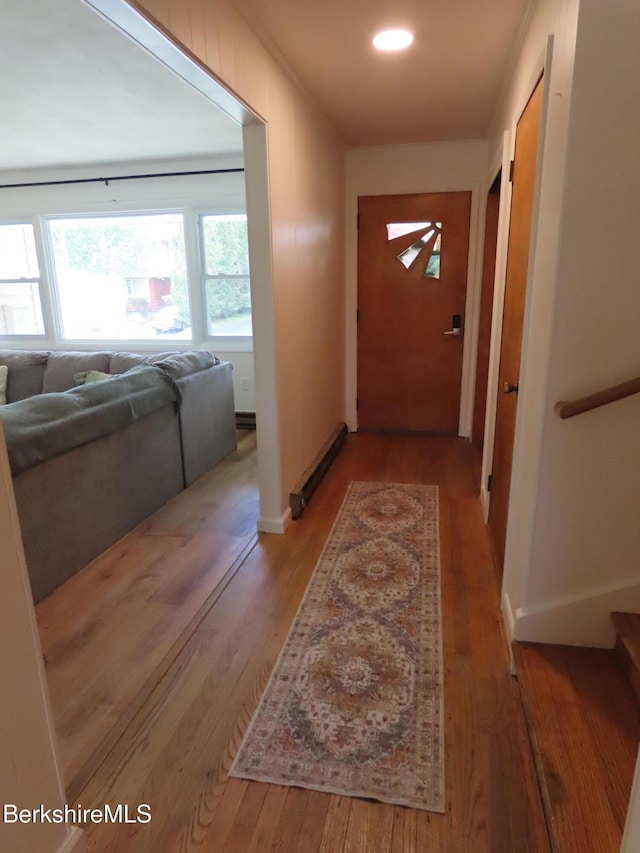 19 Grandview Ter, Adams, MA 01220 - hallway featuring light wood-style floors, a baseboard radiator, and baseboards