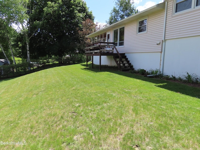 19 Grandview Ter, Adams, MA 01220 - view of grassy yard with a wooden deck and stairs