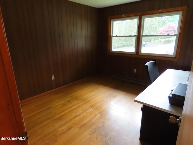 19 Grandview Ter, Adams, MA 01220 - unfurnished office with a baseboard radiator, light wood finished floors, and wood walls