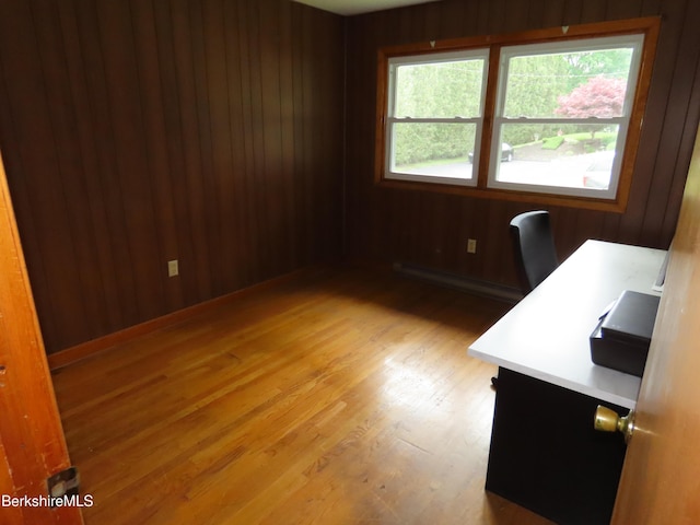 19 Grandview Ter, Adams, MA 01220 - unfurnished office featuring a baseboard radiator, light wood-type flooring, and wooden walls