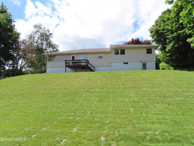 19 Grandview Ter, Adams, MA 01220 - back of house with a wooden deck, a yard, and stairway