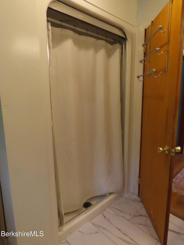 19 Grandview Ter, Adams, MA 01220 - full bathroom featuring marble look tile flooring and curtained shower