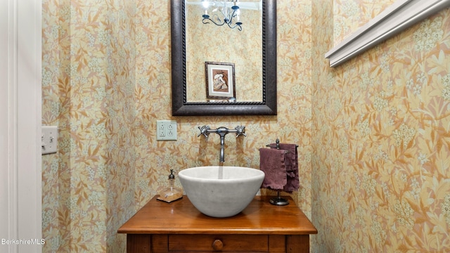 56 Crooked Hill Rd, Alford, MA 01230 - bathroom featuring wallpapered walls and vanity