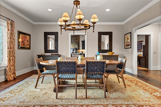56 Crooked Hill Rd, Alford, MA 01230 - dining room with a chandelier, wood finished floors, baseboards, crown molding, and recessed lighting