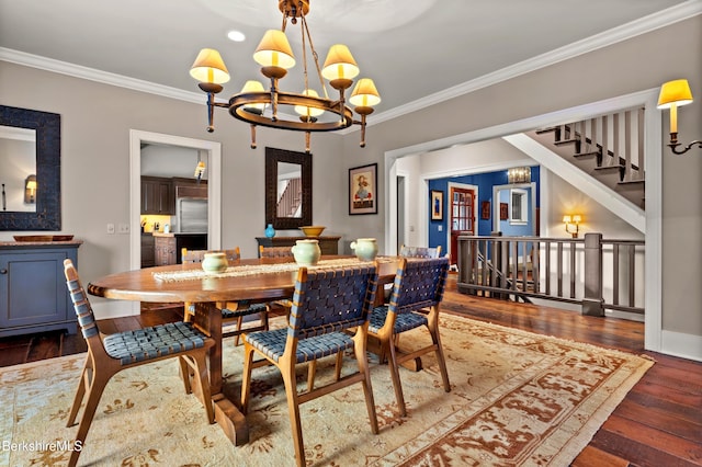 56 Crooked Hill Rd, Alford, MA 01230 - dining room featuring a chandelier, hardwood / wood-style flooring, crown molding, baseboards, and recessed lighting