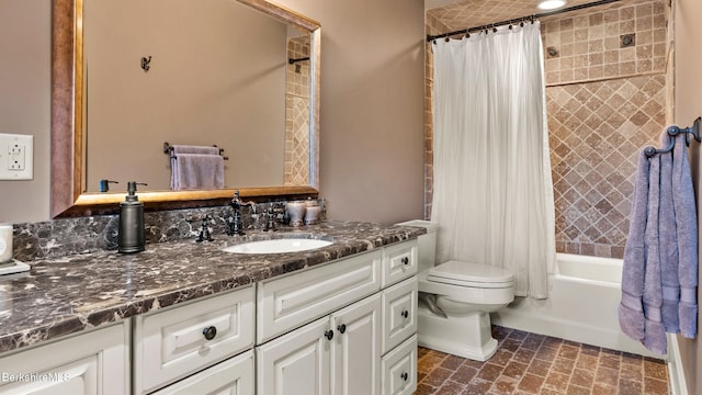 56 Crooked Hill Rd, Alford, MA 01230 - full bathroom with vanity, toilet, shower / bath combination with curtain, and brick patterned floors