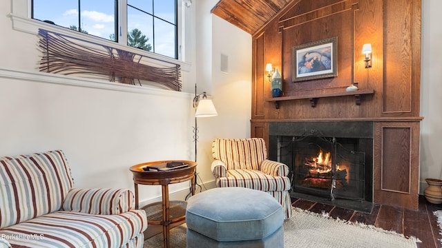 56 Crooked Hill Rd, Alford, MA 01230 - sitting room with wood-type flooring, a large fireplace, and lofted ceiling