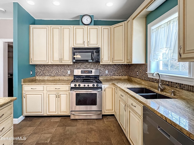 432 Grange Hall Rd, Dalton, MA 01226 - kitchen with black microwave, stainless steel range with gas cooktop, cream cabinets, and dishwashing machine
