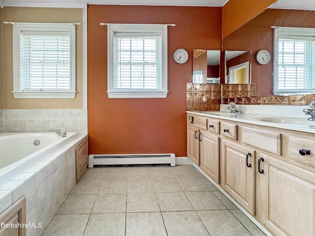 432 Grange Hall Rd, Dalton, MA 01226 - bathroom featuring a baseboard radiator, healthy amount of natural light, tile patterned floors, and a bath