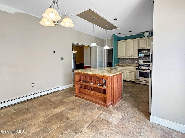 432 Grange Hall Rd, Dalton, MA 01226 - kitchen featuring cream cabinets, black microwave, stainless steel range with gas stovetop, and baseboards