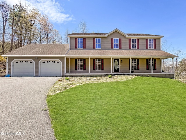 432 Grange Hall Rd, Dalton, MA 01226 - view of front of house featuring driveway, a garage, a front yard, and a porch