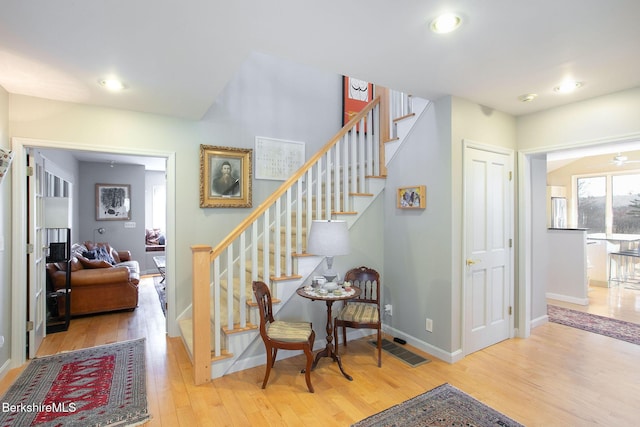 360 Brush Hill Rd, Sheffield, MA 01257 - entrance foyer featuring wood finished floors, stairs, baseboards, and recessed lighting