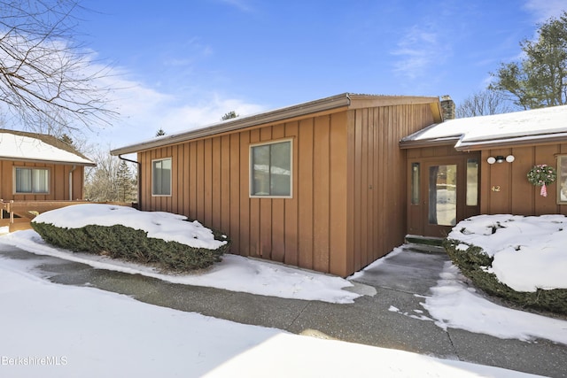 view of snow covered exterior