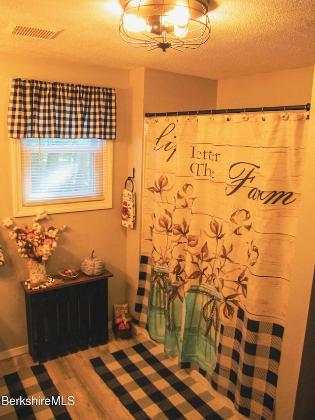24 Turners Ave, Adams, MA 01220 - bathroom featuring a chandelier, a textured ceiling, and wood finished floors