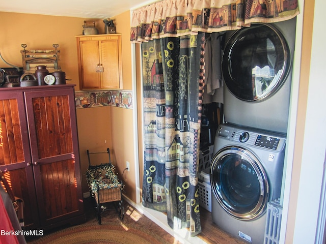 24 Turners Ave, Adams, MA 01220 - washroom with stacked washer and clothes dryer