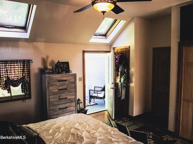 24 Turners Ave, Adams, MA 01220 - bedroom featuring a skylight, vaulted ceiling, access to outside, and ceiling fan