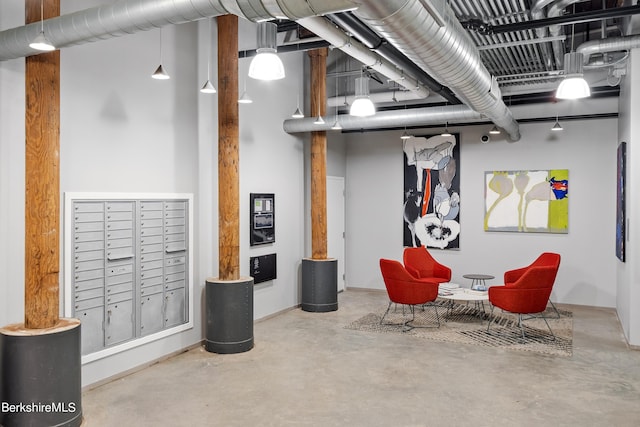 basement featuring mail boxes