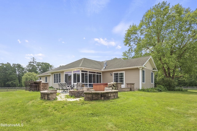 200 Easthampton Rd, Westhampton, MA 01027 - back of house featuring a fire pit, a patio area, and a sunroom