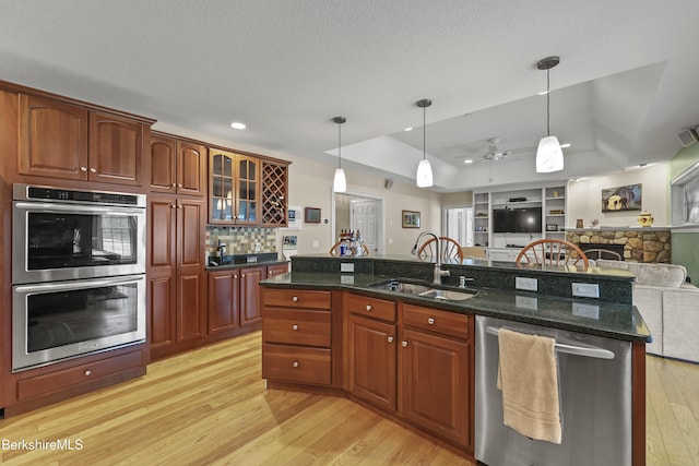 200 Easthampton Rd, Westhampton, MA 01027 - kitchen featuring stainless steel appliances, open floor plan, light wood-style floors, recessed lighting, and pendant lighting