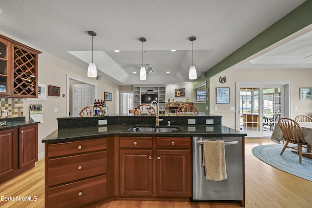 200 Easthampton Rd, Westhampton, MA 01027 - kitchen featuring open floor plan, light wood-style floors, stainless steel dishwasher, pendant lighting, and a ceiling fan