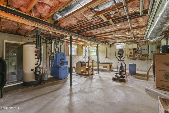 200 Easthampton Rd, Westhampton, MA 01027 - basement with gas water heater, electric panel, and a heating unit