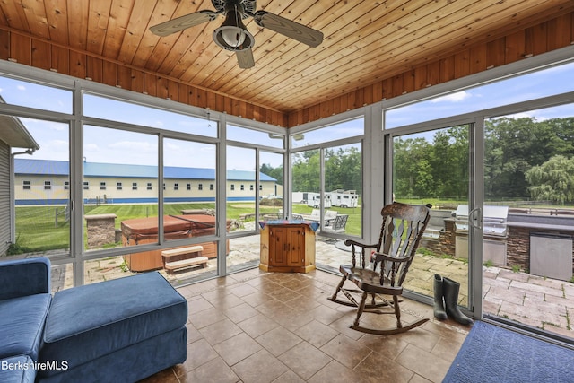 200 Easthampton Rd, Westhampton, MA 01027 - sunroom / solarium with an outdoor kitchen, a ceiling fan, and a hot tub