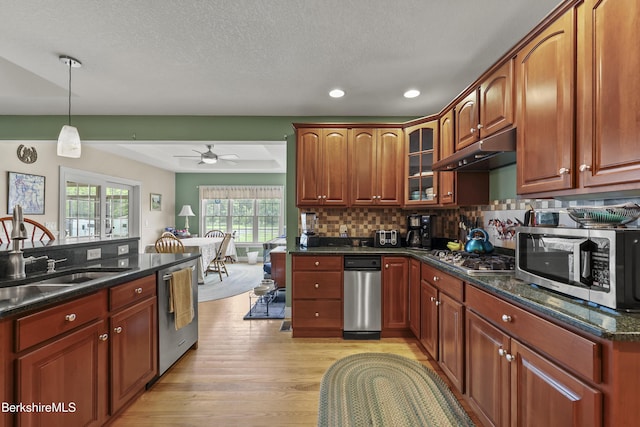 200 Easthampton Rd, Westhampton, MA 01027 - kitchen with stainless steel appliances, under cabinet range hood, light wood-style flooring, ceiling fan, and recessed lighting